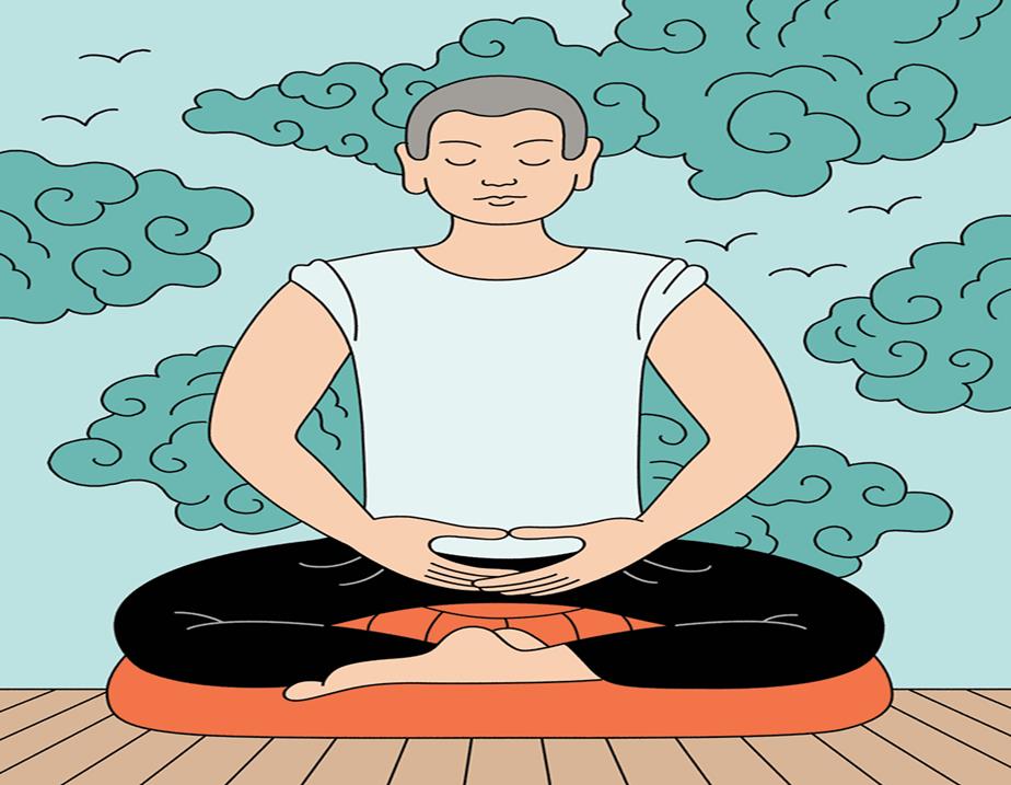 Illustration of a man sitting in zazen.