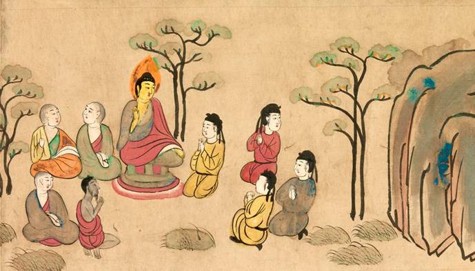 Painting of the Buddha preacahing.